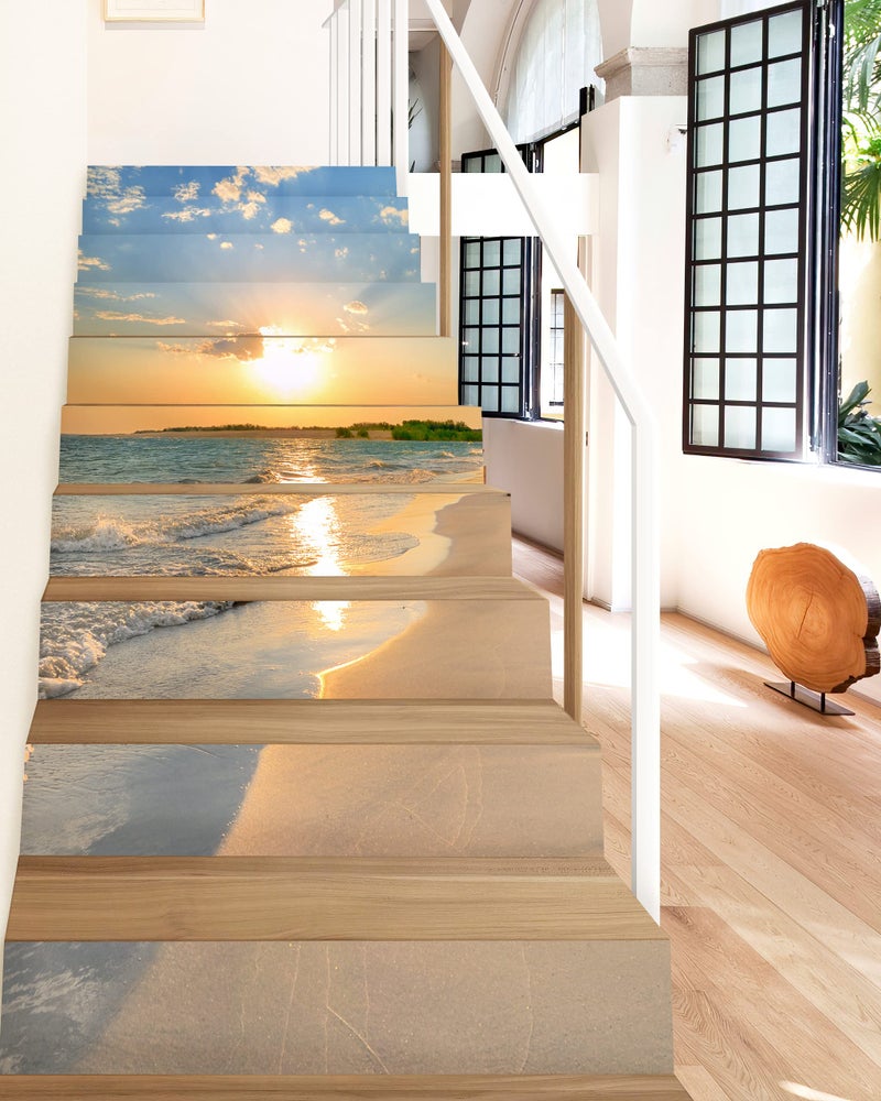 FLFK Stair Decals - Stair Stickers Decals Peel and Stick,Sunrise Coast Stair Risers Decals Self-Adhesive for Home Decor, 39.3" W x 7" H x 13Pcs - Image 4